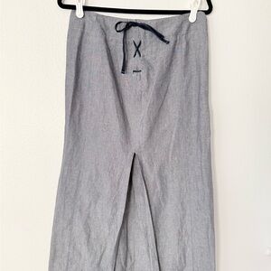 Light Chambray Drawstring Maxi Skirt with Front Slit